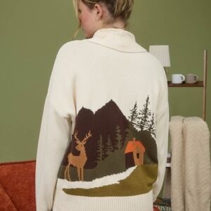 Cozy Cream Cardigan Sweater with Scenic Design